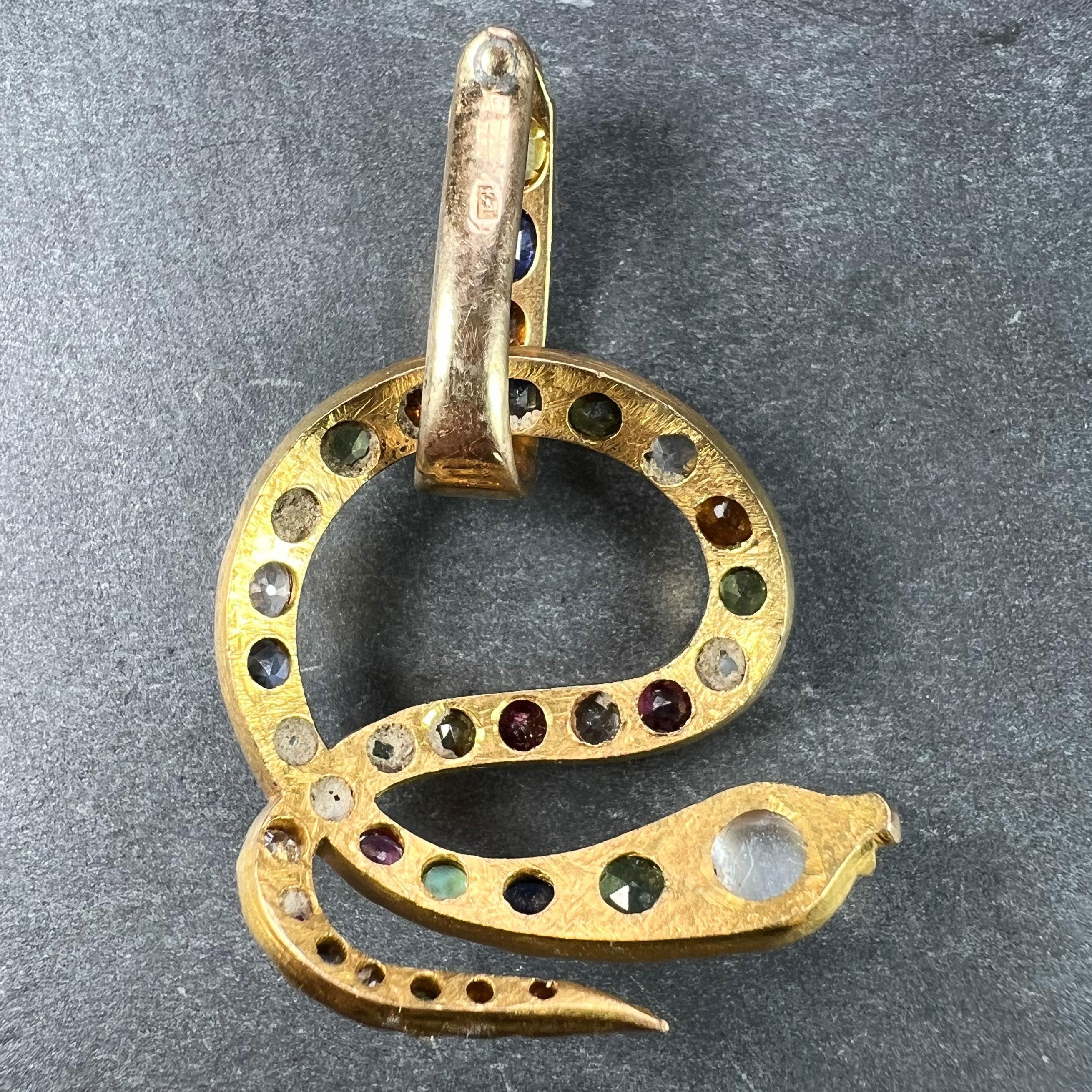 Colgante serpiente de oro amarillo de 18 quilates engastado Corte redondo en venta