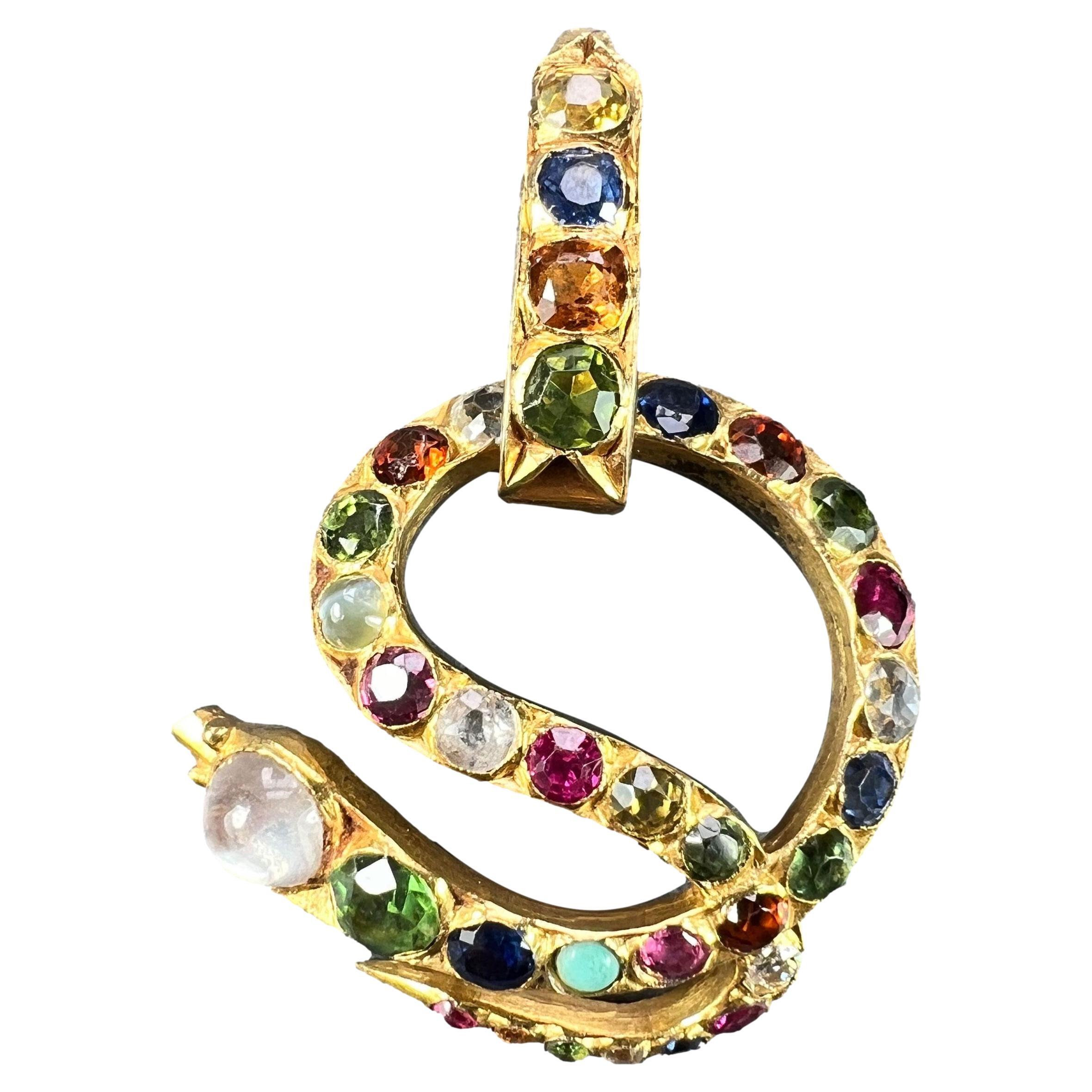 Serpent Snake 18K Gelbgold Edelsteinbesetzter Anhänger