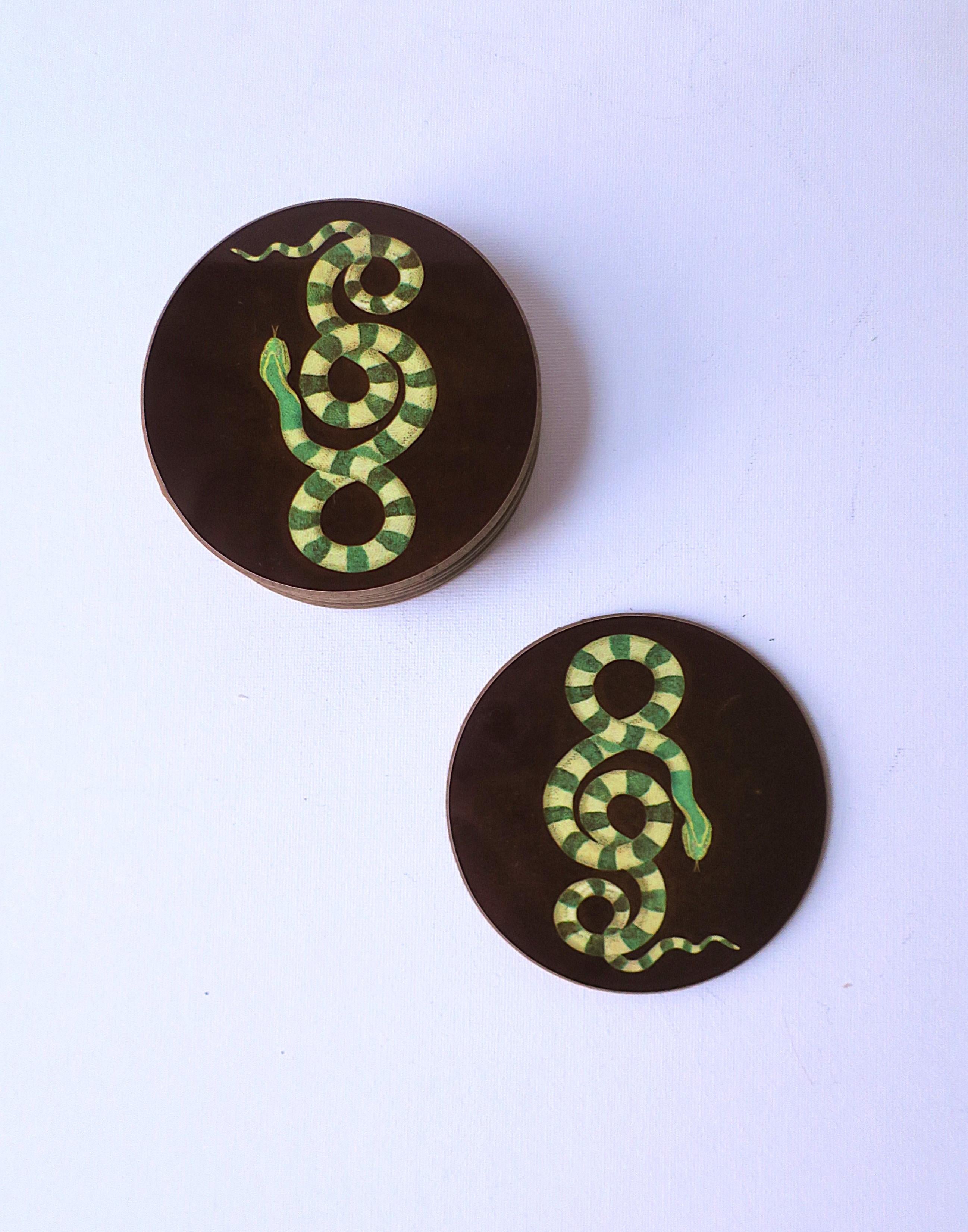 Laminate Serpent Snake Coasters, Set of 8 For Sale