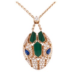 Serpenti 18k Rose Gold Malachite, Diamond, & Sapphire by Bulgari