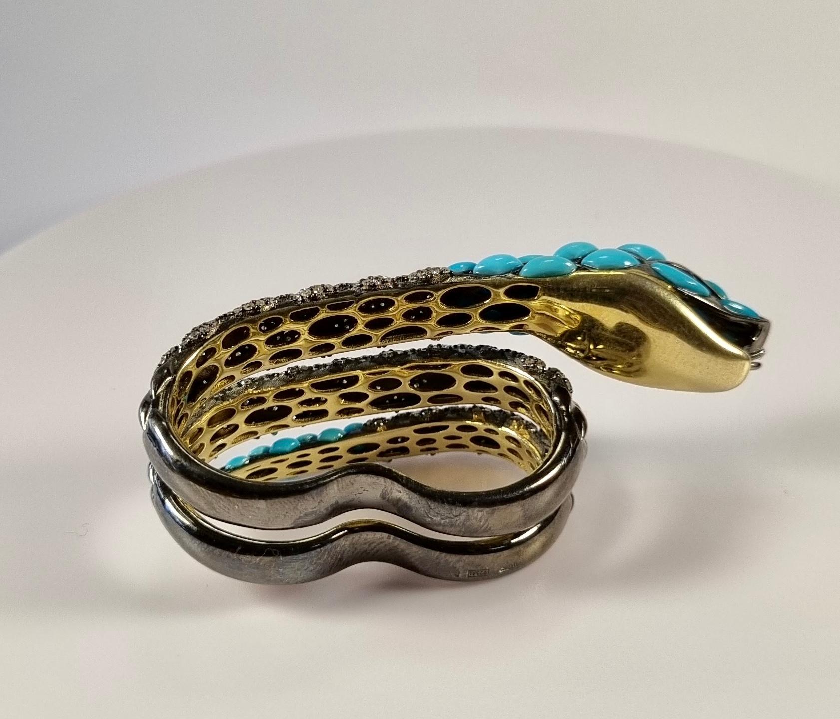 Serpenti Bague en argent et or 18 carats avec turquoises, saphirs et diamants en vente 4