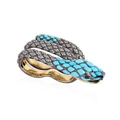 Serpenti Sling Ring Turquoise, Sapphire and Diamonds in 18k Gold and Silver