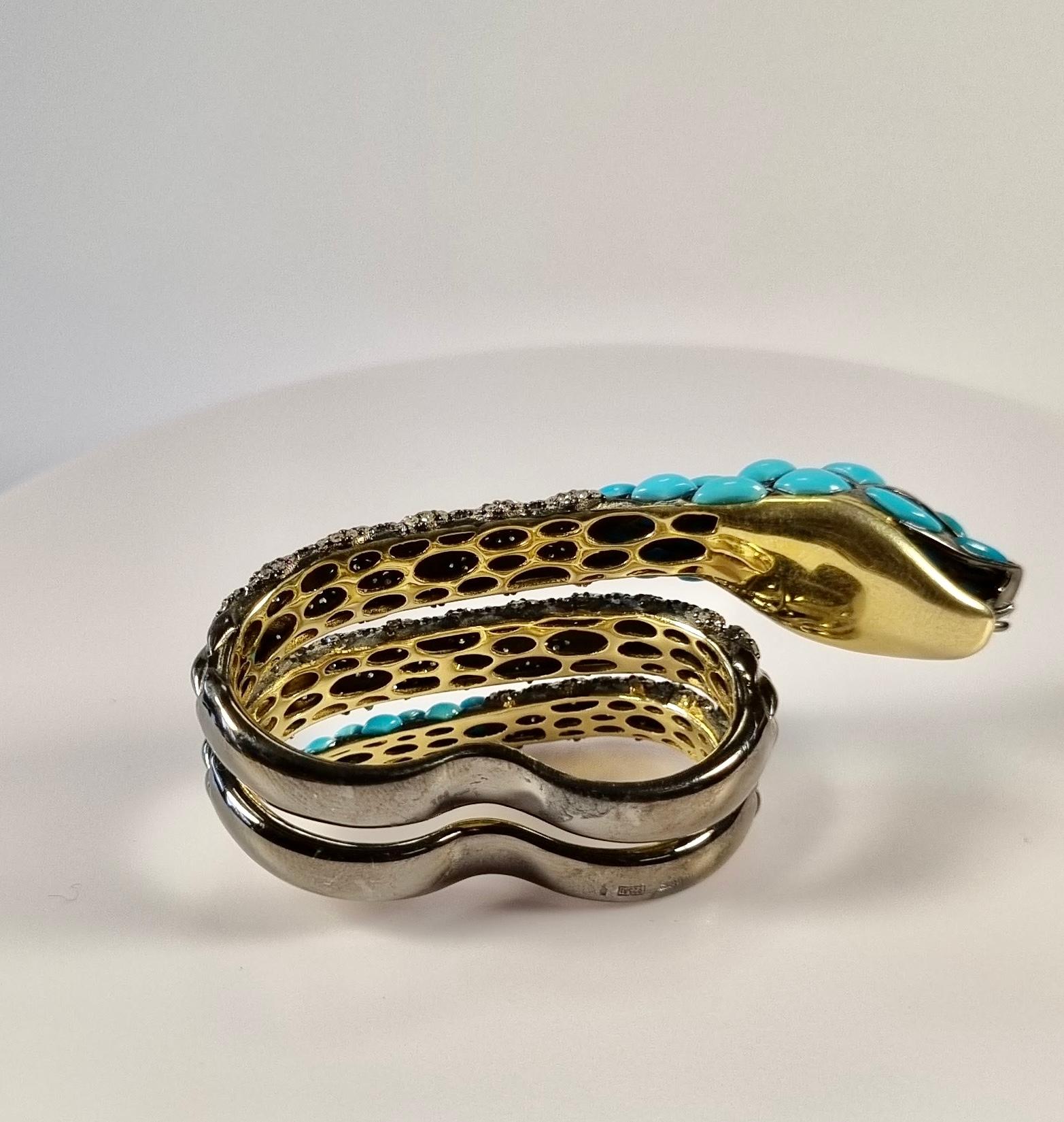 Serpenti Sling Ring Turquoise, Sapphire and Diamonds in 18k Gold and Silver In New Condition For Sale In Bilbao, ES