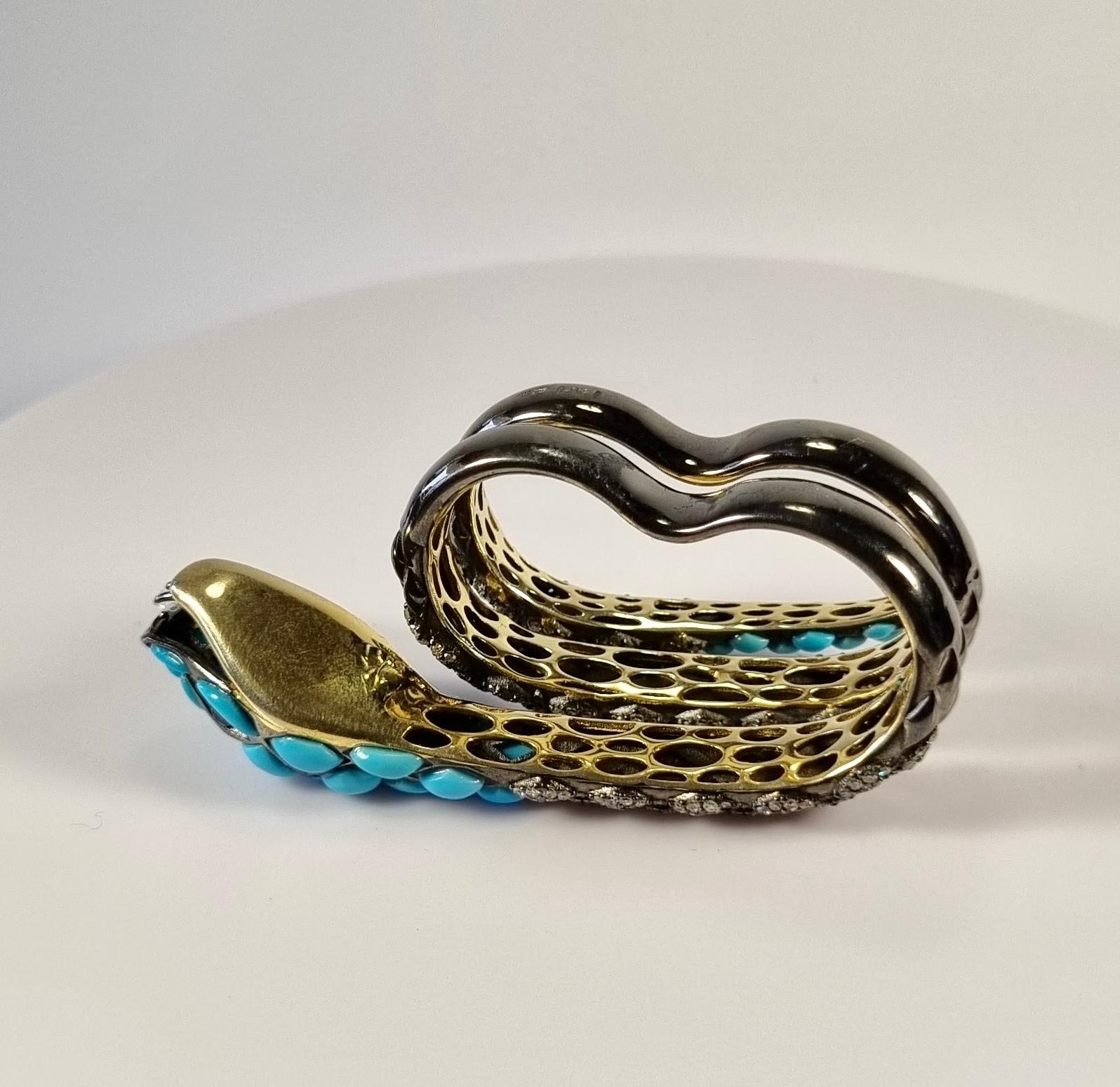 Women's Serpenti Sling Ring Turquoise, Sapphire and Diamonds in 18k Gold and Silver For Sale