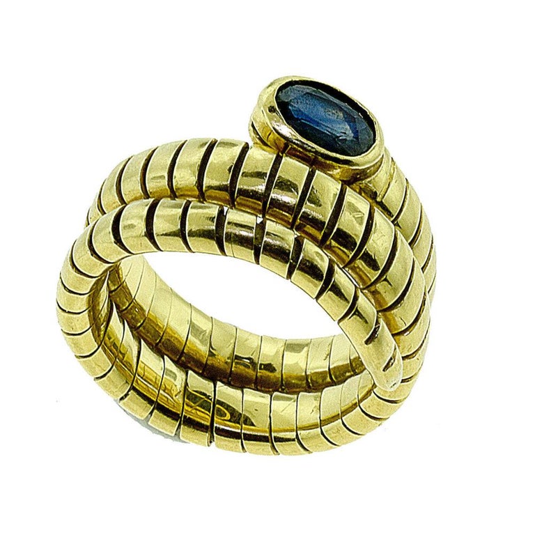 Serpenti Snake Sapphire in 18 Karat Yellow Gold, Wrap Around Finger