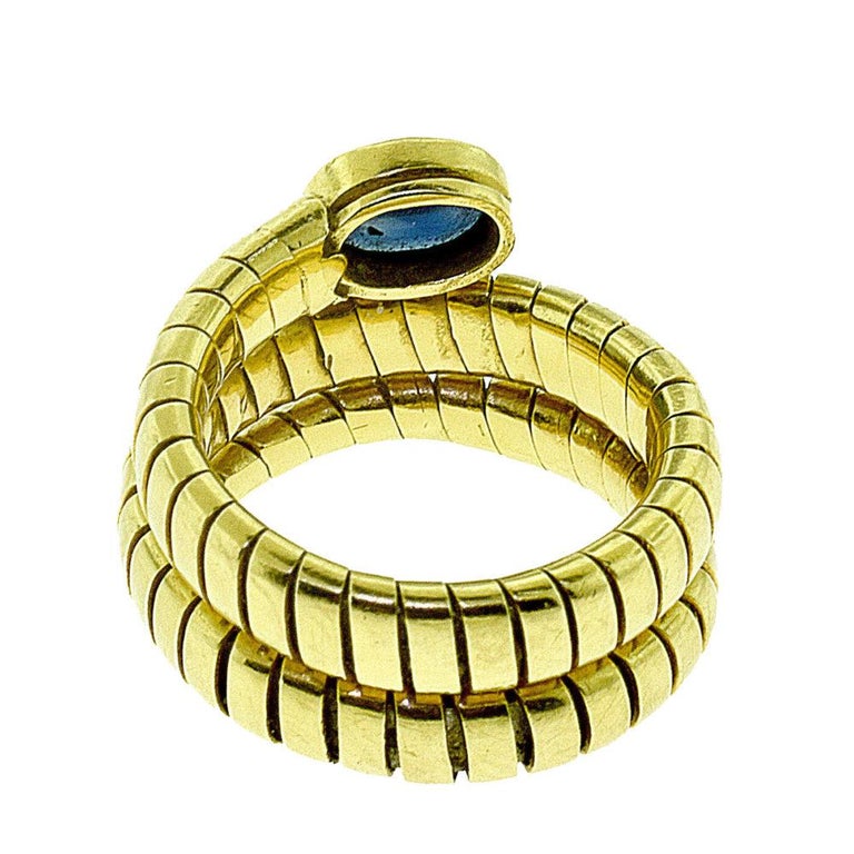 Serpenti Snake Sapphire in 18 Karat Yellow Gold, Wrap Around Finger
