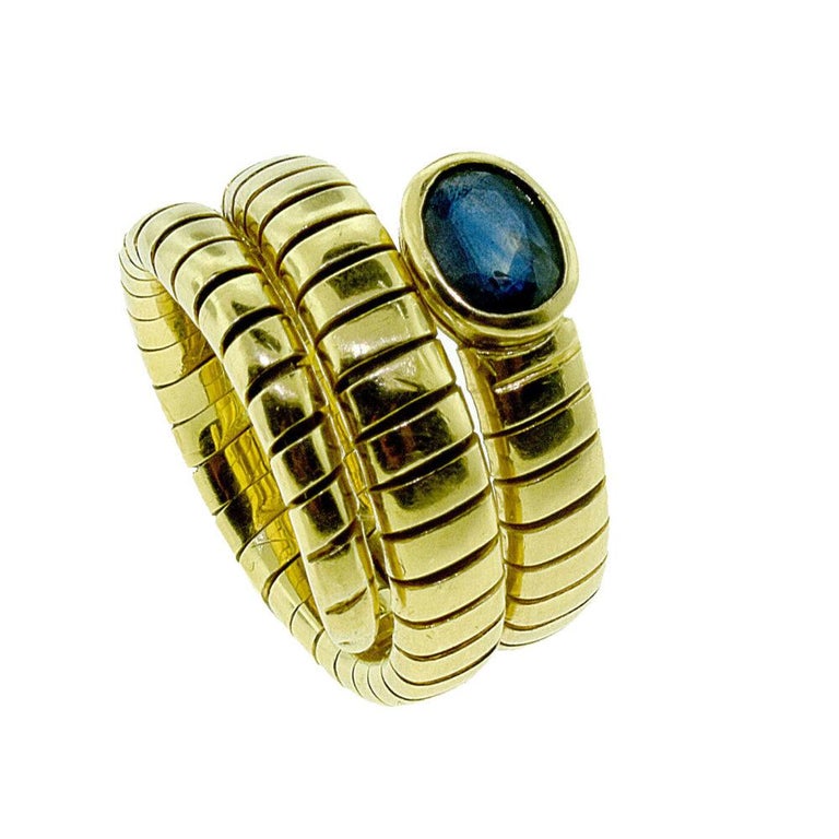 Serpenti Snake Sapphire in 18 Karat Yellow Gold, Wrap Around Finger
