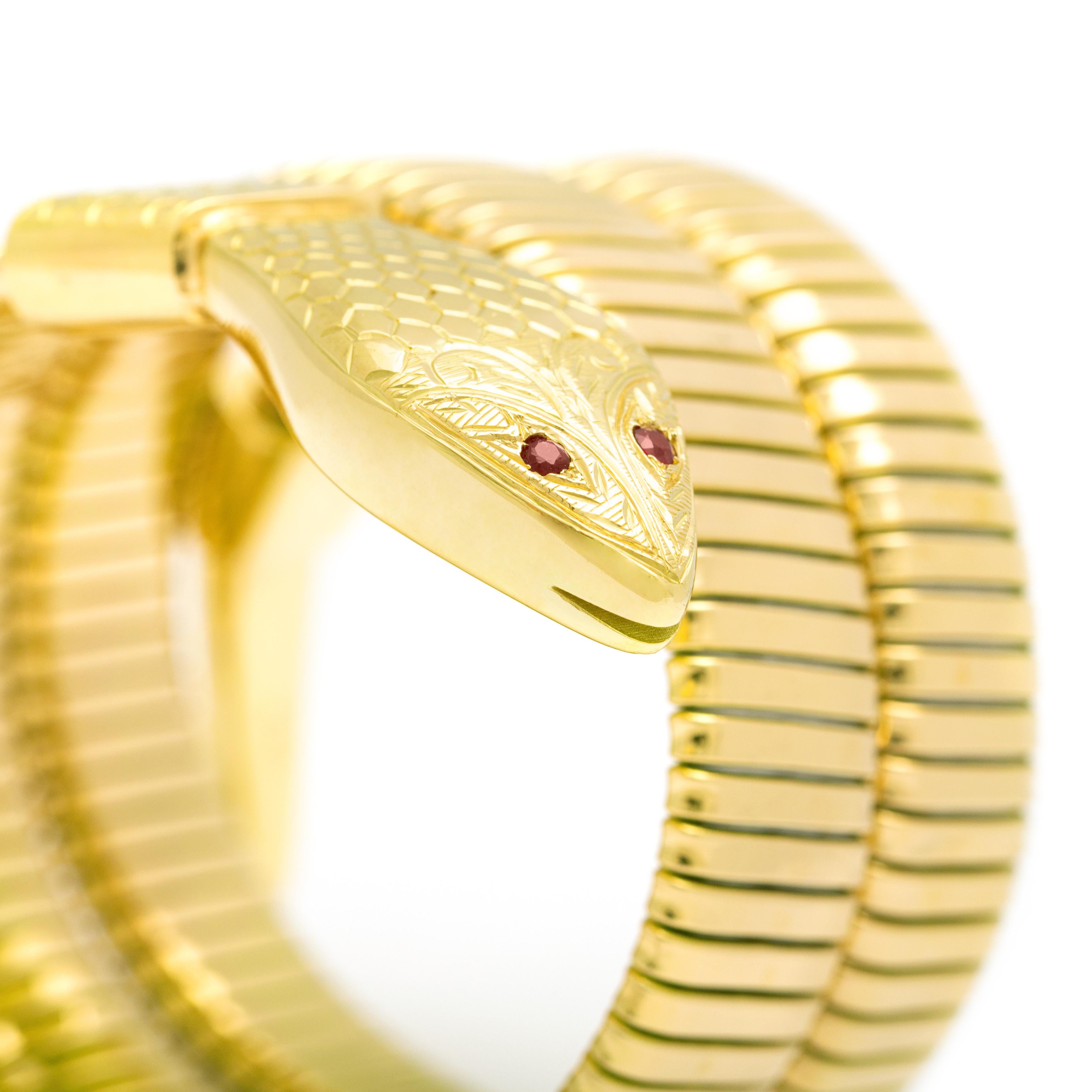 Retro Serpenti Tubogas Snake Yellow Gold 18k Bracelet For Sale