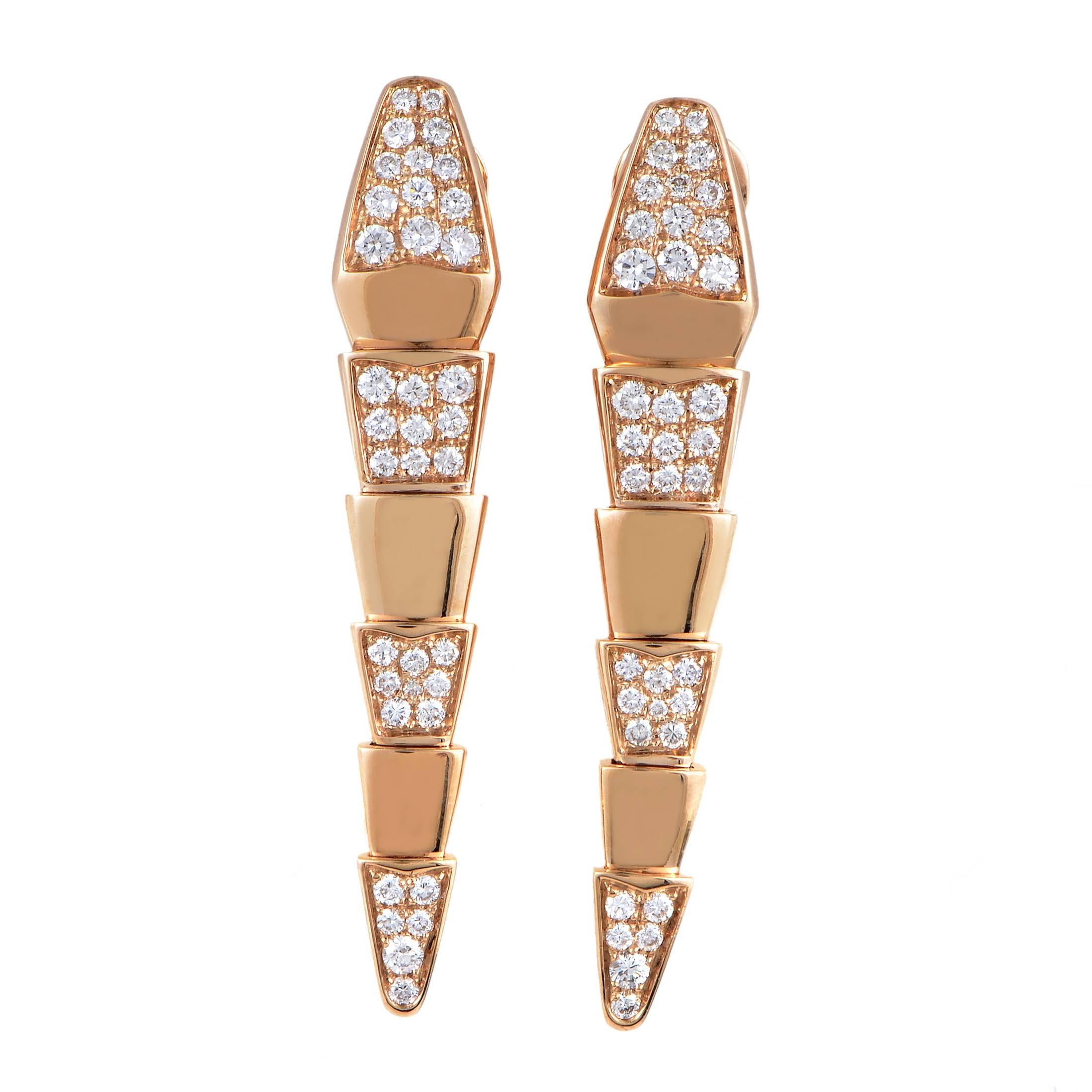 Serpenti Women’s 18 Karat Rose Gold Partial Diamond Pave Drop Earrings