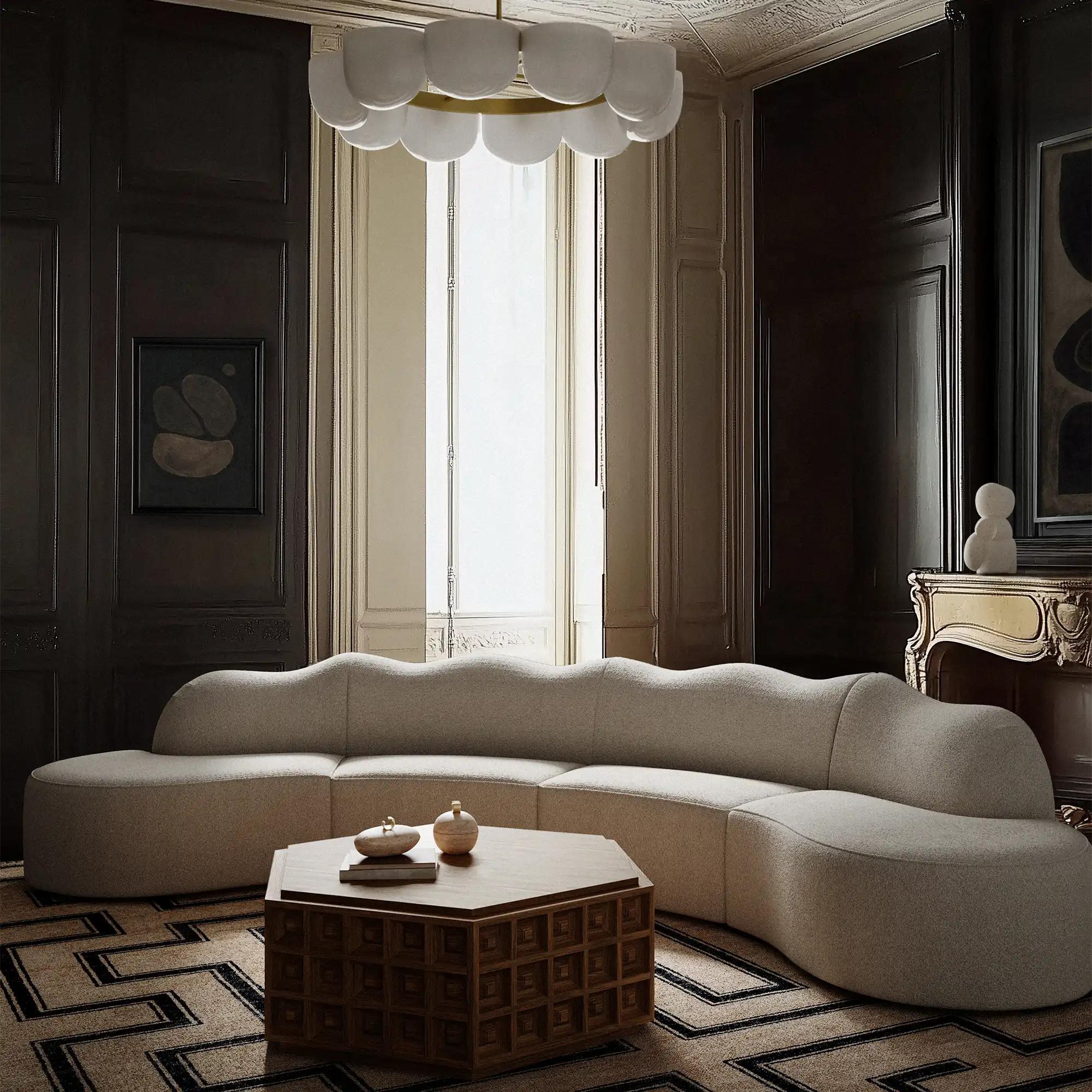 The Serpentine Sectional draws on the biomorphic lineage of Jean Royère and Vladimir Kagan, offering a restorative counterpoint to angular interiors. Flowing curves create a visual breath, a quiet architecture of calm. Designed as a multi-piece