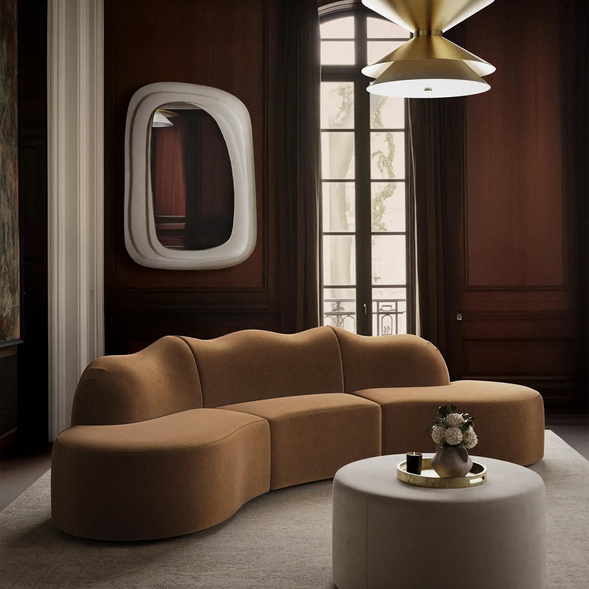 Vietnamese Serpentine 2-Piece Sectional in Nutmeg Performance Velvet by Christiane Lemieux For Sale