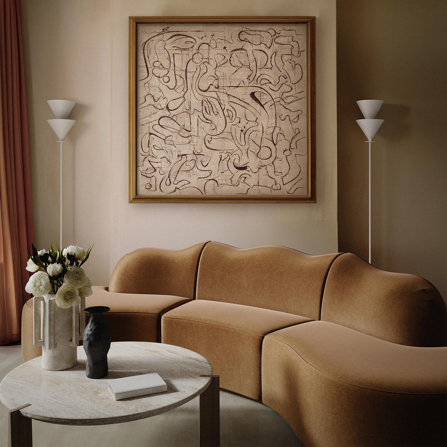 Serpentine 2-Piece Sectional in Nutmeg Performance Velvet by Christiane Lemieux In New Condition For Sale In New York, NY
