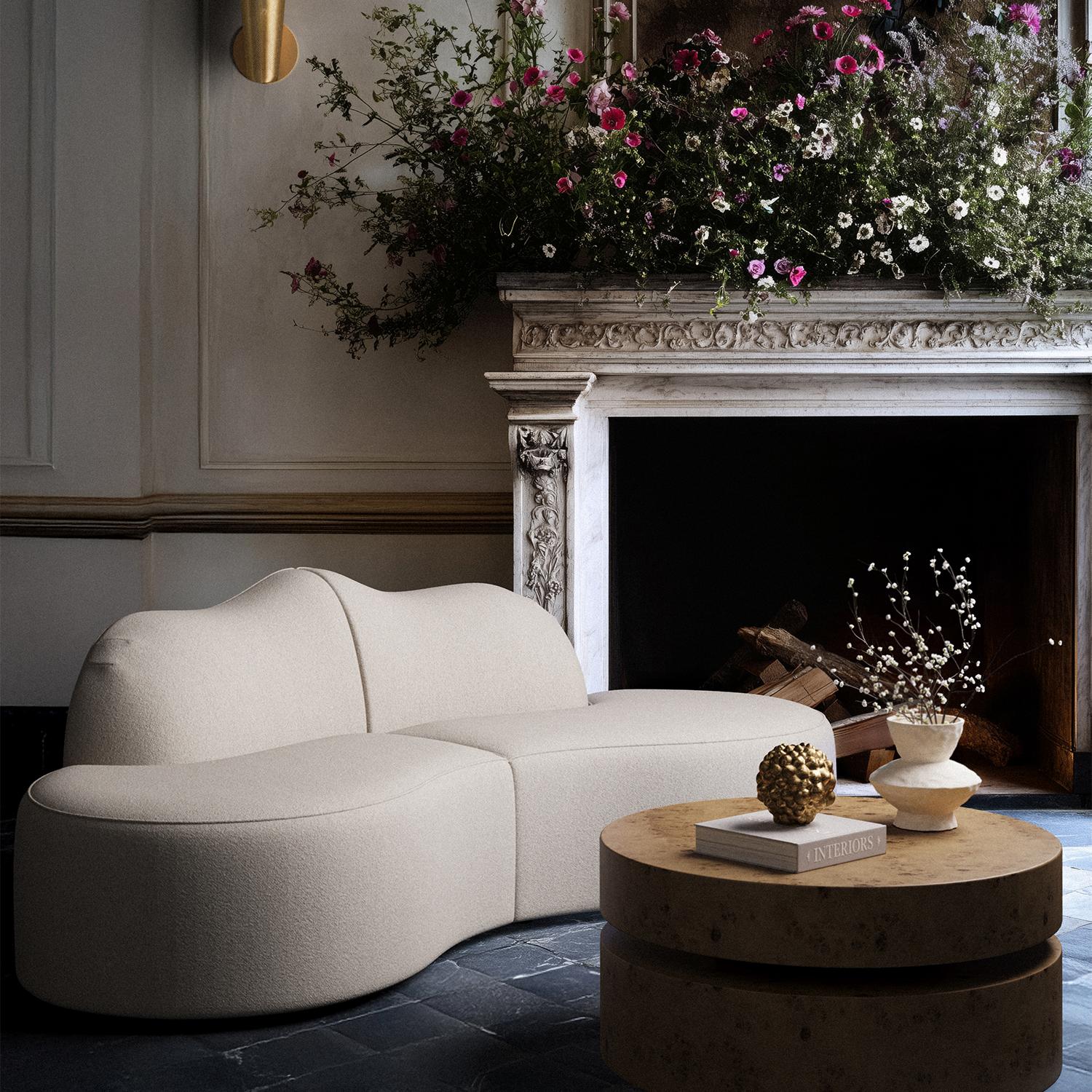 Fabric Serpentine 2-Piece Sectional in Nutmeg Performance Velvet by Christiane Lemieux For Sale
