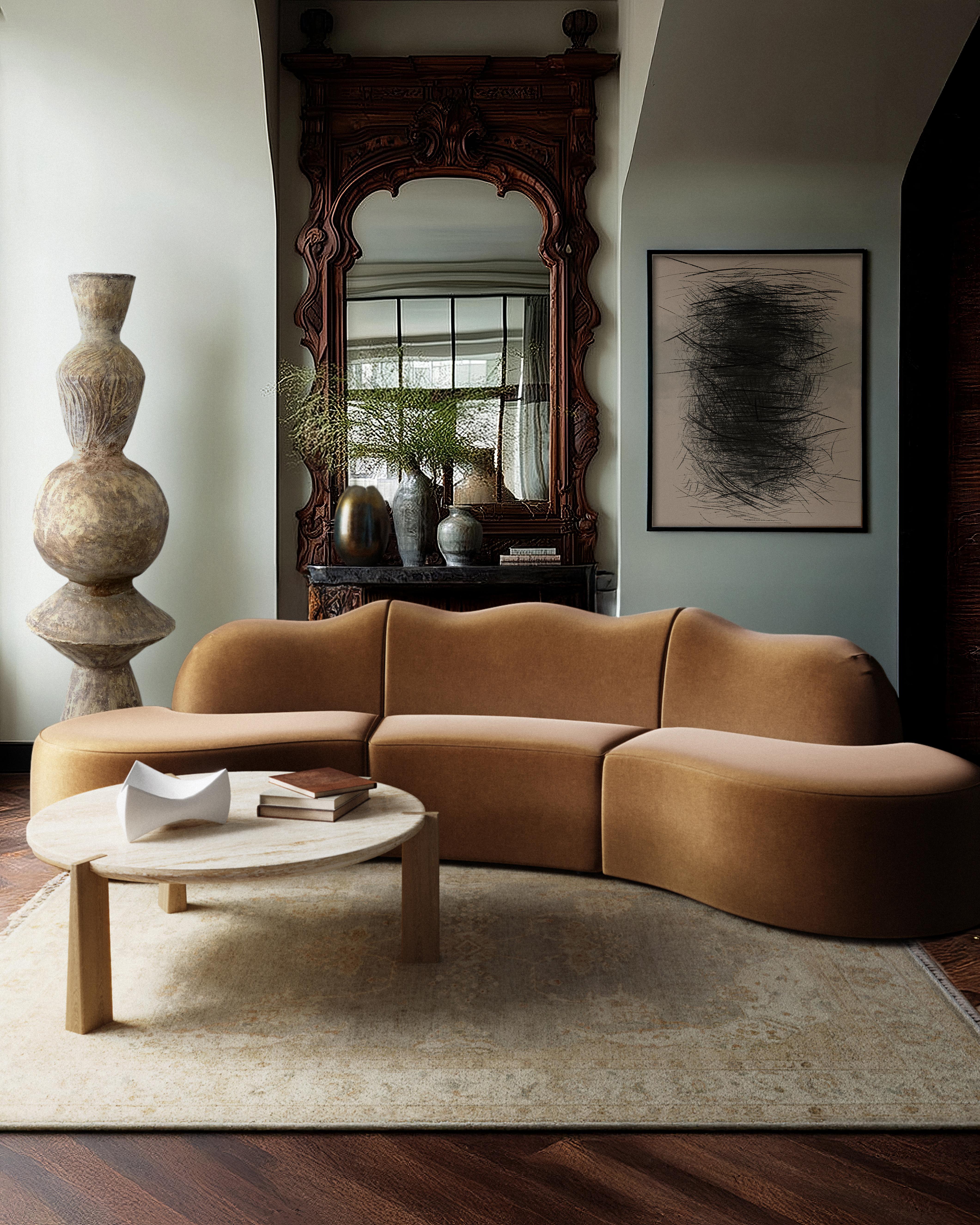 Serpentine 2-Piece Sectional in Nutmeg Performance Velvet by Christiane Lemieux For Sale 2