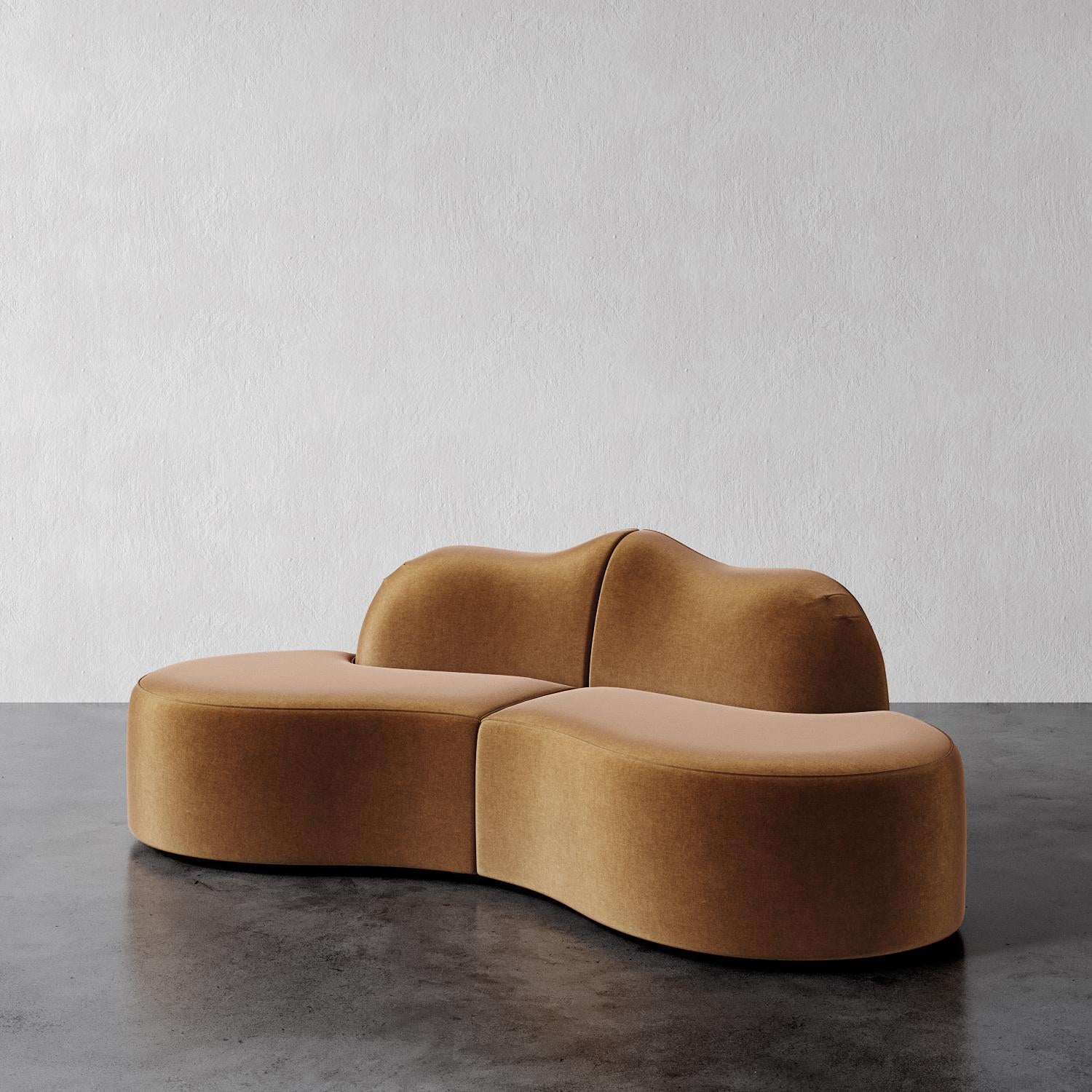 XXIe siècle et contemporain Sectionnel 3 pièces Serpentine en bouclé Vista Vanilla par Christiane Lemieux en vente