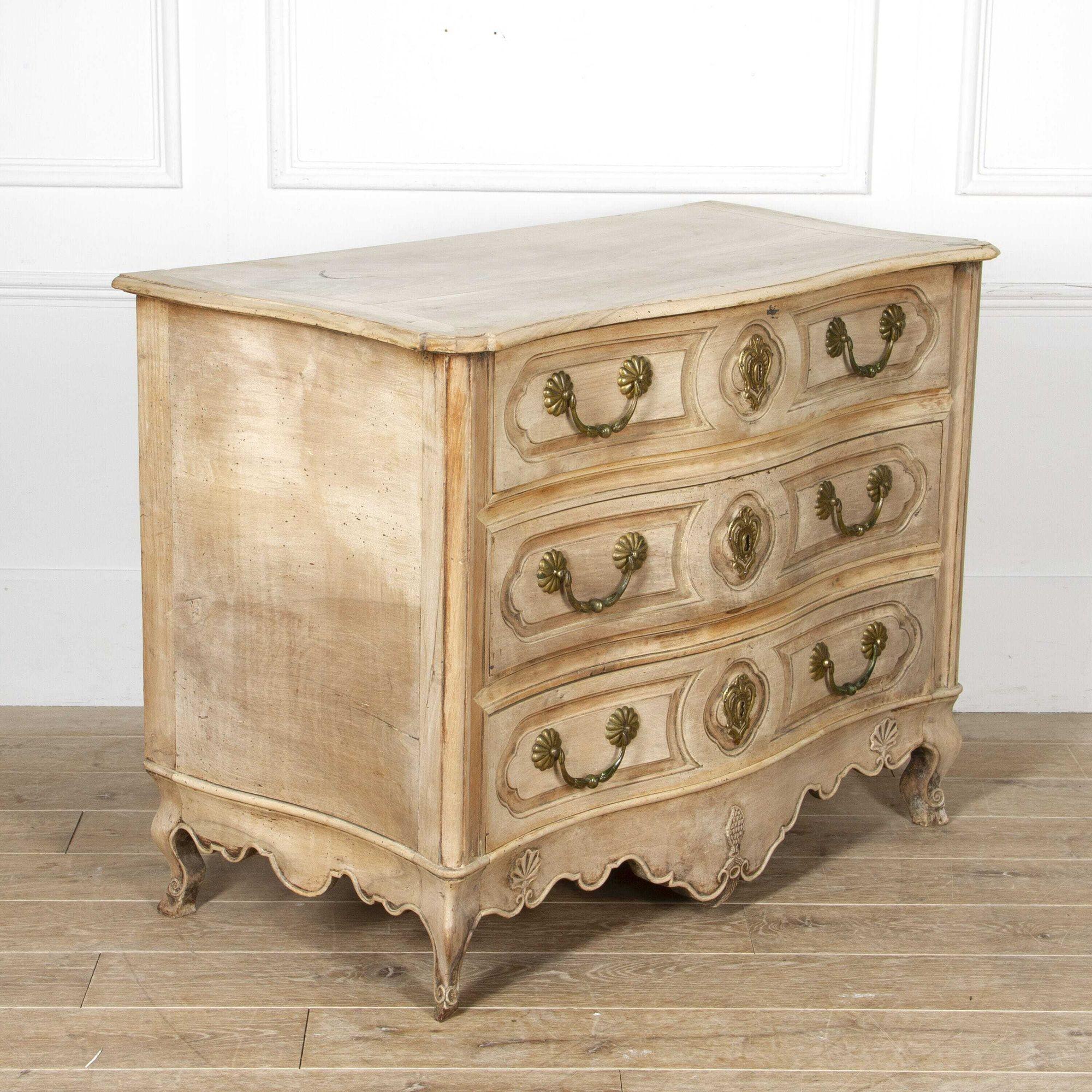 French Serpentine Bleached Walnut Commode For Sale