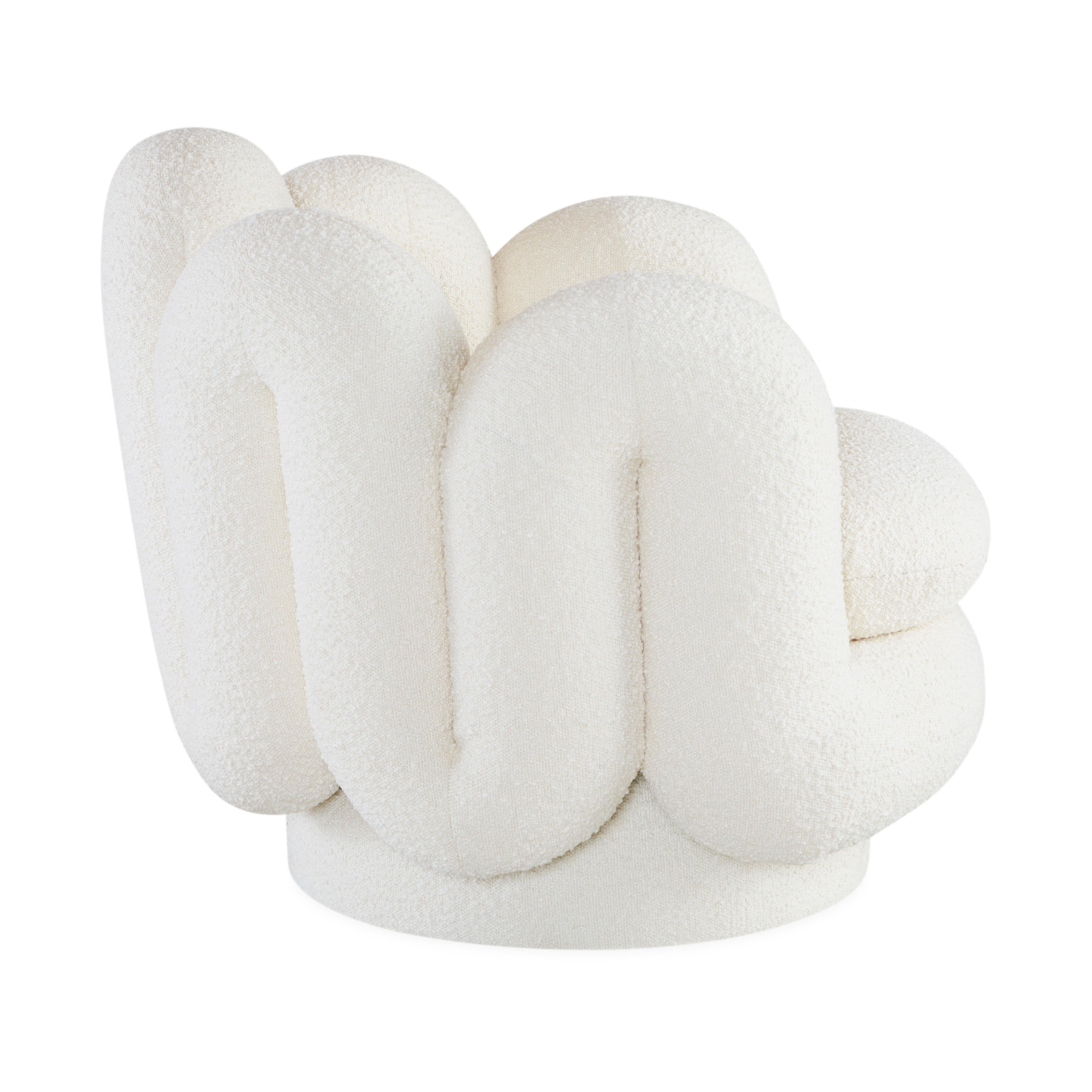 Serpentine Elfenbeinfarbener Bouclé-Drehstuhl (Moderne) im Angebot