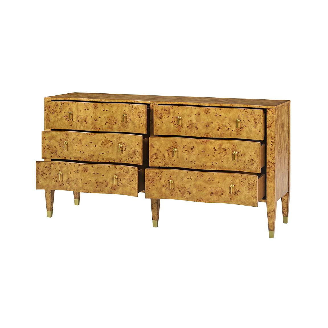 Art Deco Serpentine Burl Wood Dresser For Sale