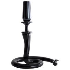 "Serpentine" Candleholder in Black Hand Blown Glass by Jeff Zimmerman