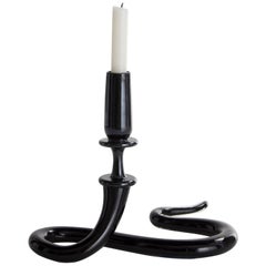 "Serpentine" Candleholder in Black Hand Blown Glass, Jeff Zimmerman