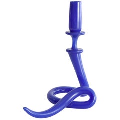 Bougeoir « serpentine » en verre soufflé à la main bleu, Jeff Zimmerman