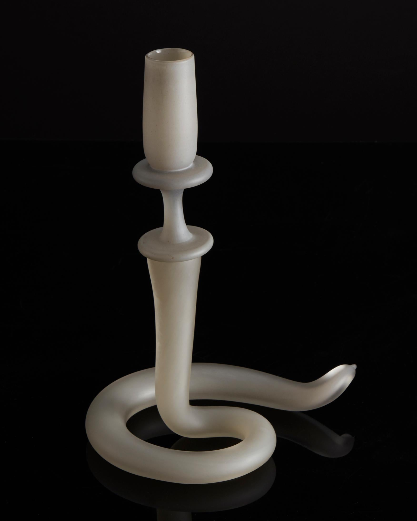 Unique single serpentine light sculpture in matte gray hand blown glass. Designed and made by Jeff Zimmerman, USA, 2017.

Limited number available. Please note that each item may differ slightly in color and shape.
