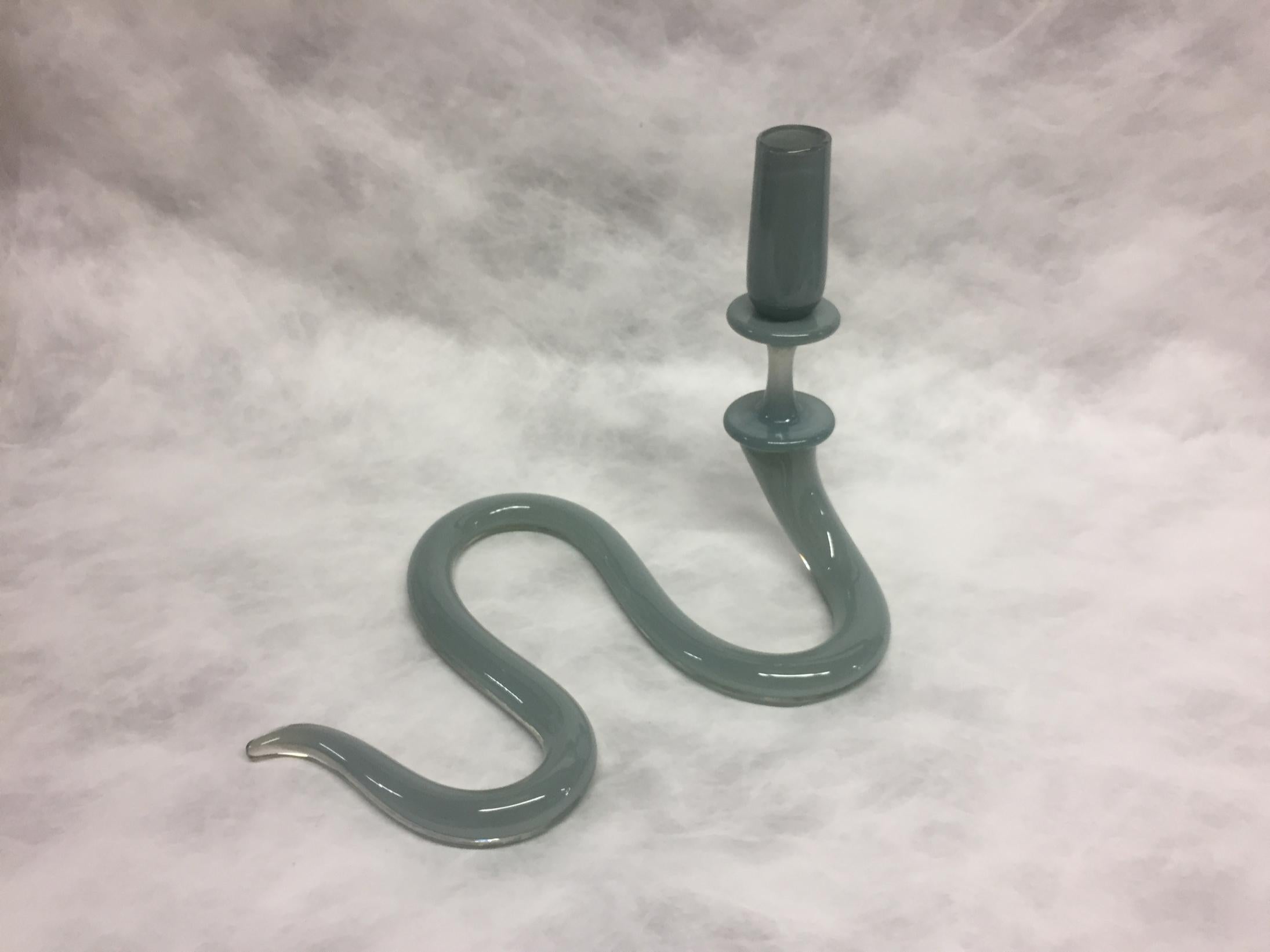 Unique single serpentine light sculpture in pigeon gray hand blown glass. Designed and made by Jeff Zimmerman, USA, 2017.

Limited number available. Please note that each item may differ slightly in color and shape.