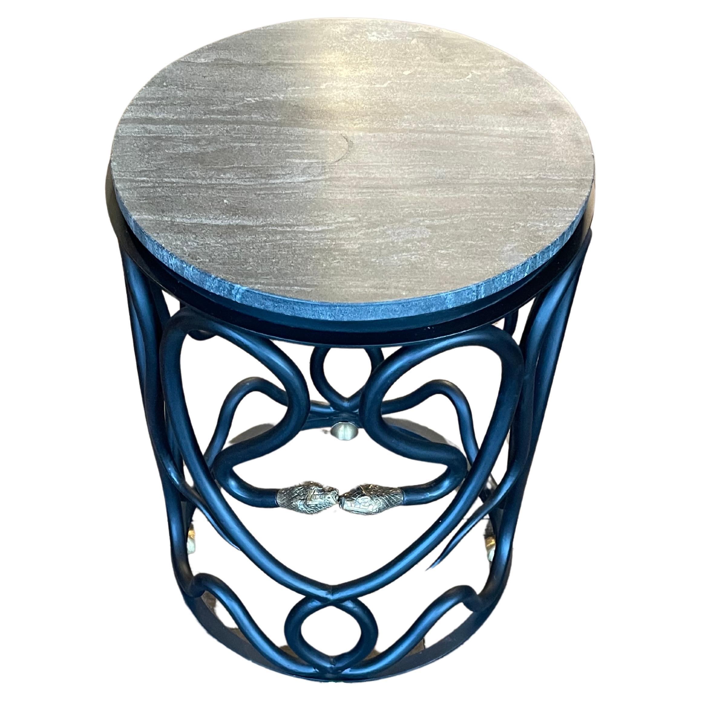 Serpentine Cement-Top End Table by Paul Marra For Sale