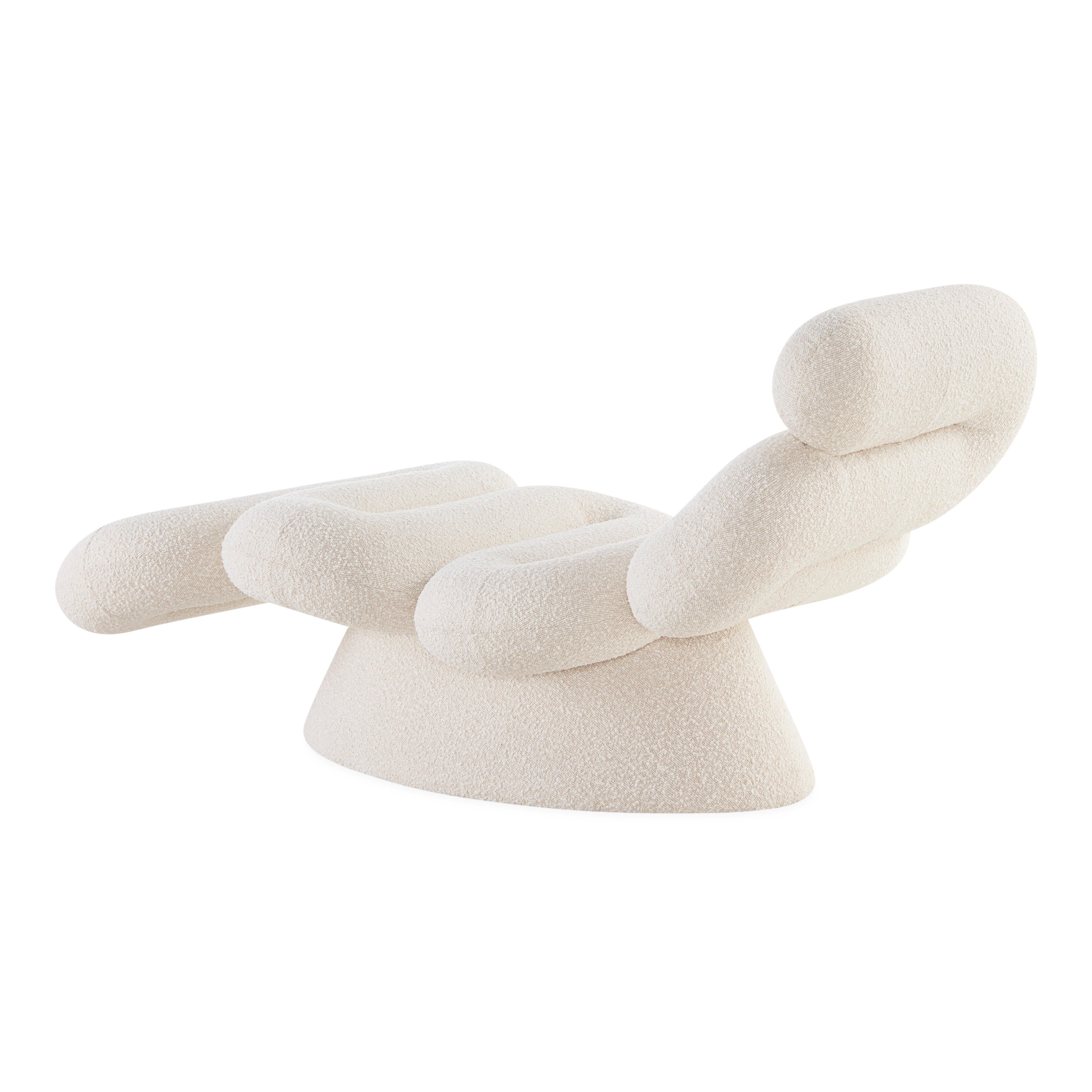Chinese Serpentine Ivory Bouclé Chaise