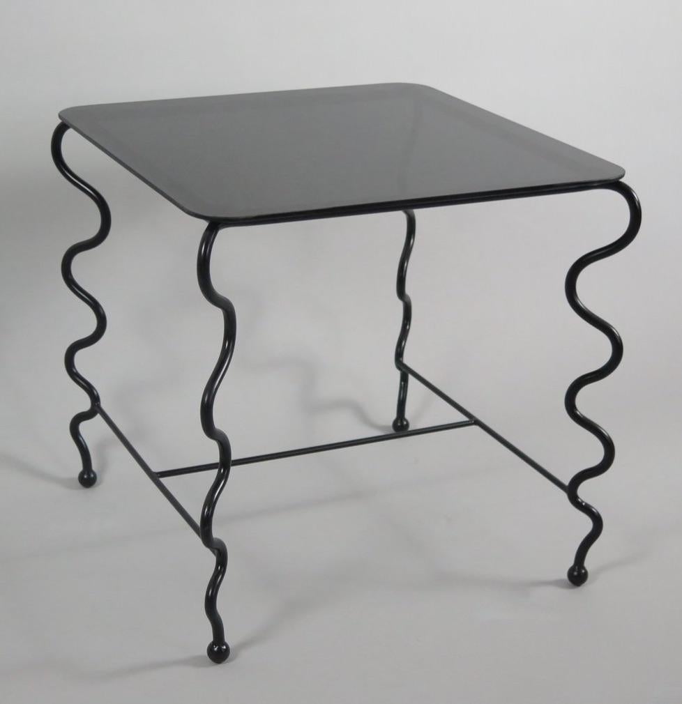 American 'Serpentine' Cocktail Table with Black Glass Top For Sale