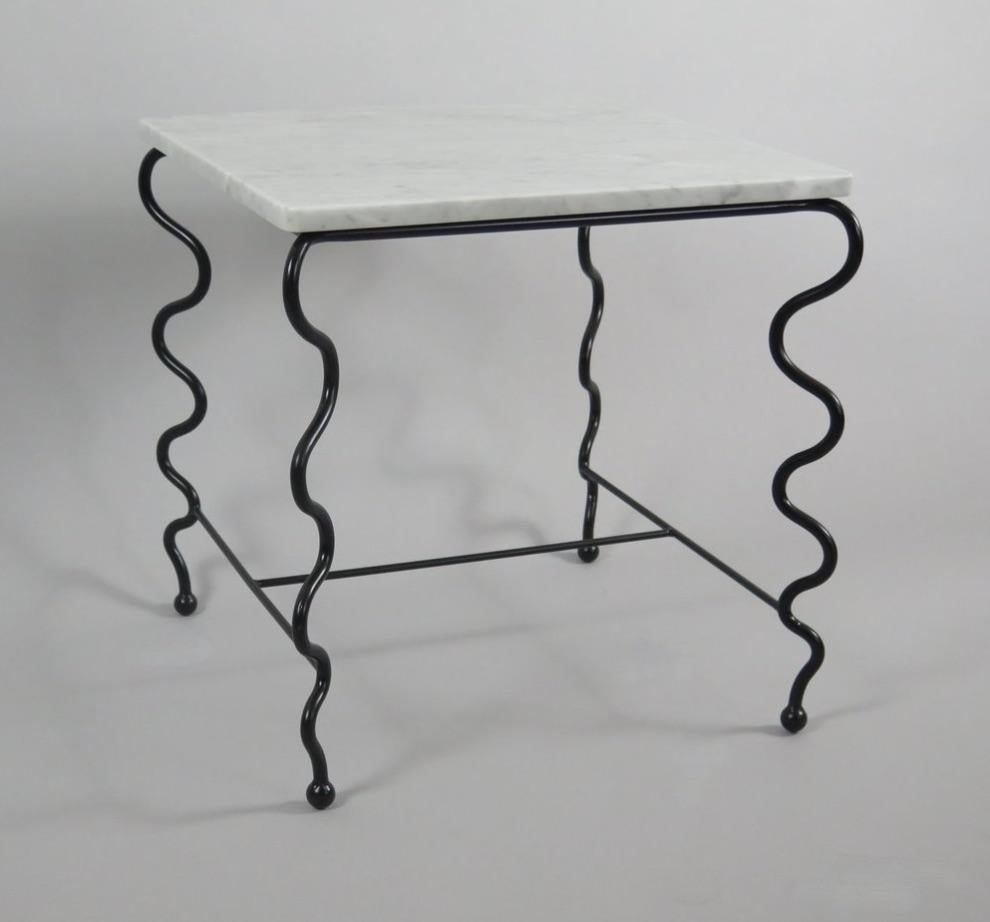 American 'Serpentine' Cocktail Table with White Carrara Top For Sale