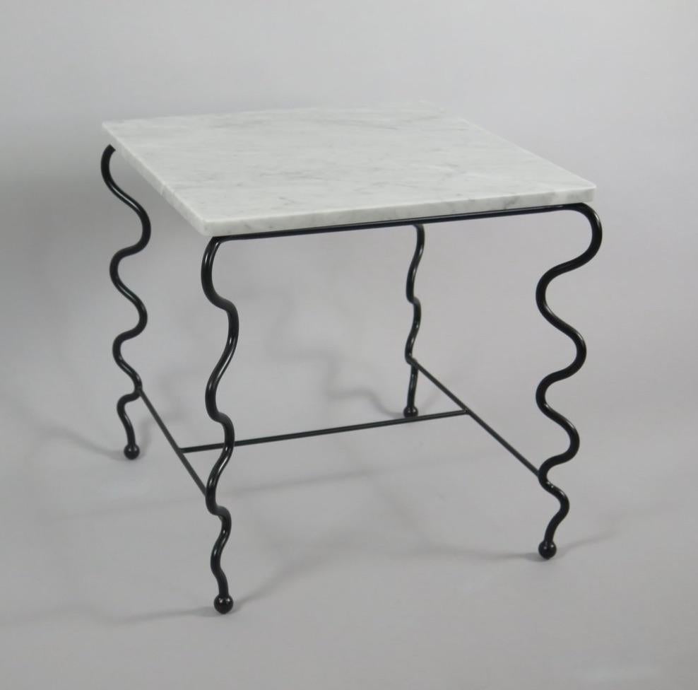 Welded 'Serpentine' Cocktail Table with White Carrara Top For Sale