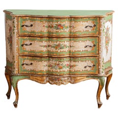 Serpentine Commode, 18th century style Italian floral painted and gilt