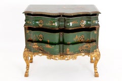 Serpentine Commode in Green Lacquered Wood, Chinese Decoration, 1950s