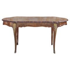 Used Serpentine Desk Burr Walnut Ormolu Center Table Satinwood Cabriole Legs 19th C