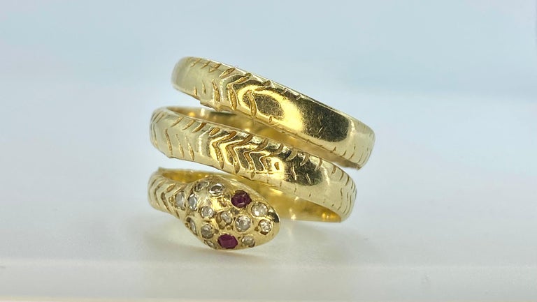 Serpentine Diamond and Ruby Pave 14k Solid Gold Snake Ring For Sale at  1stDibs | 14k snake ring, 14k gold snake ring, serpentine ring