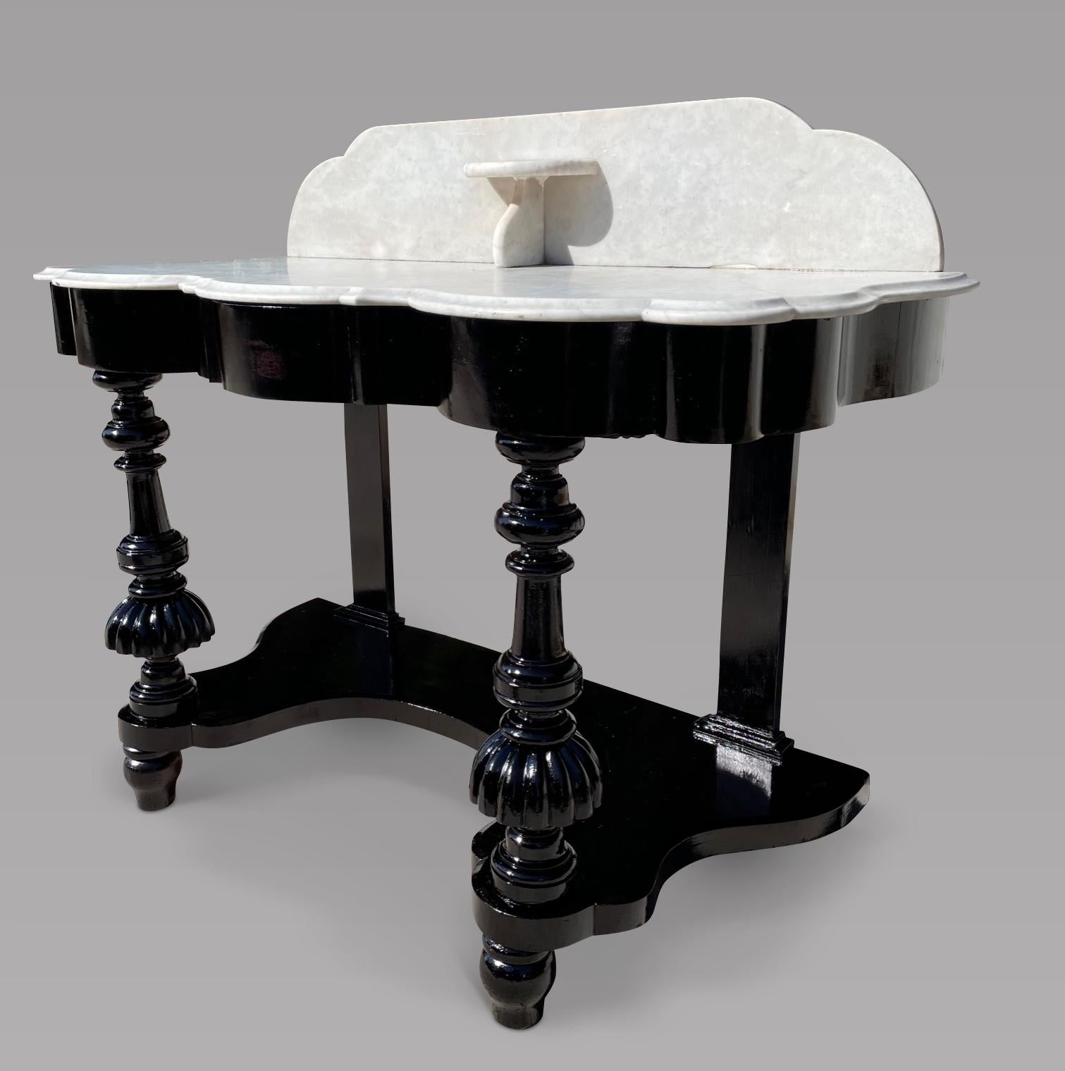 Victorian Serpentine Ebonised Marble Topped Table