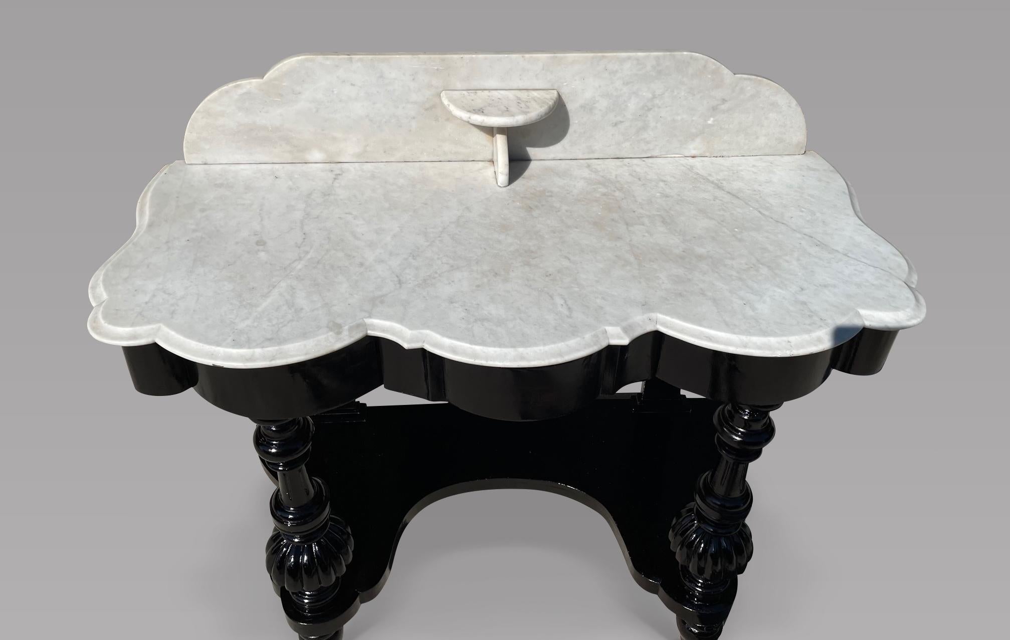 British Serpentine Ebonised Marble Topped Table