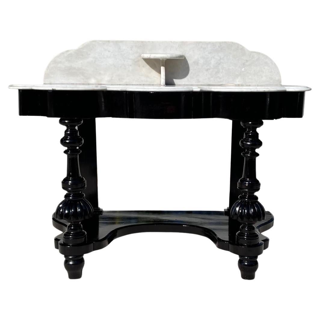 Serpentine Ebonised Marble Topped Table
