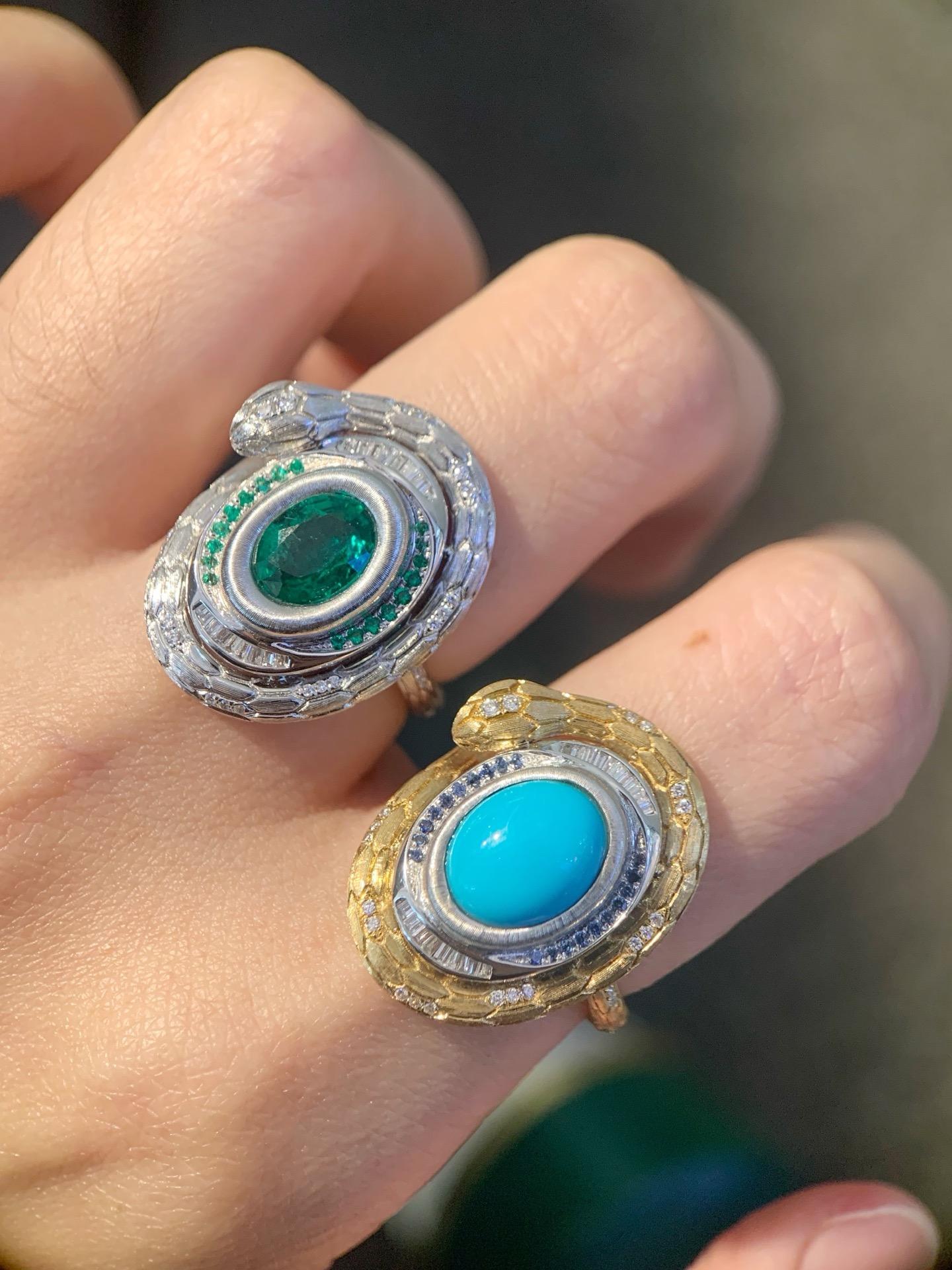 Serpentine Eleganz: Lebendiger blauer Türkis Stein Diamant Cocktail Ring im Zustand „Neu“ im Angebot in Kowloon, HK