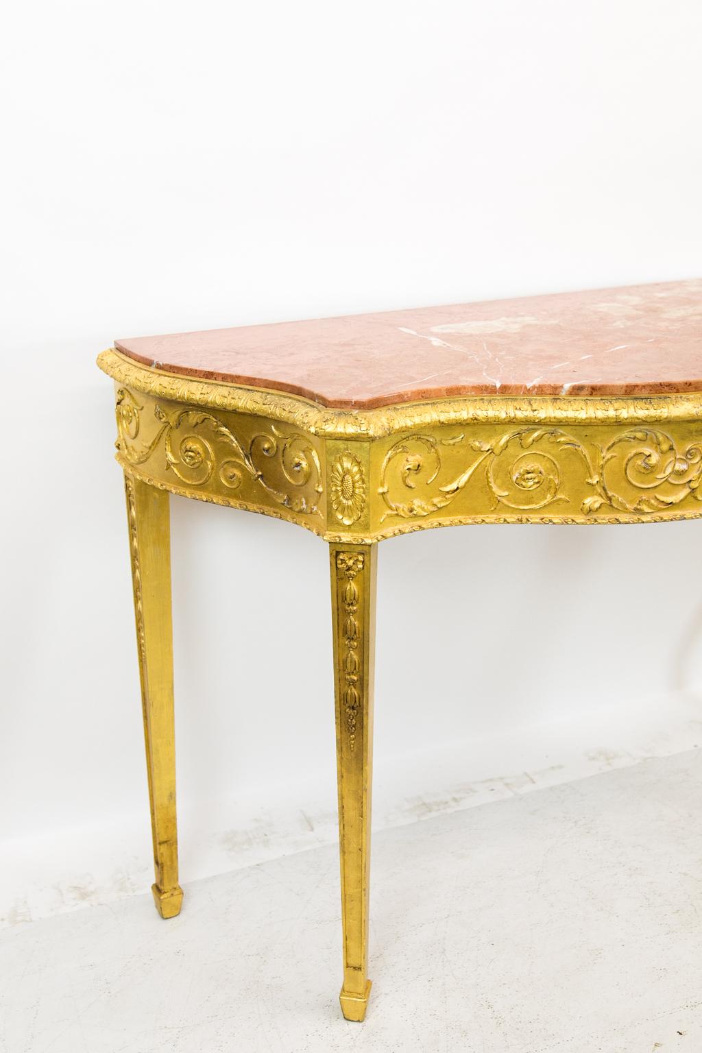 Serpentine English Marble-Top Gilt Console Table In Good Condition In Wilson, NC