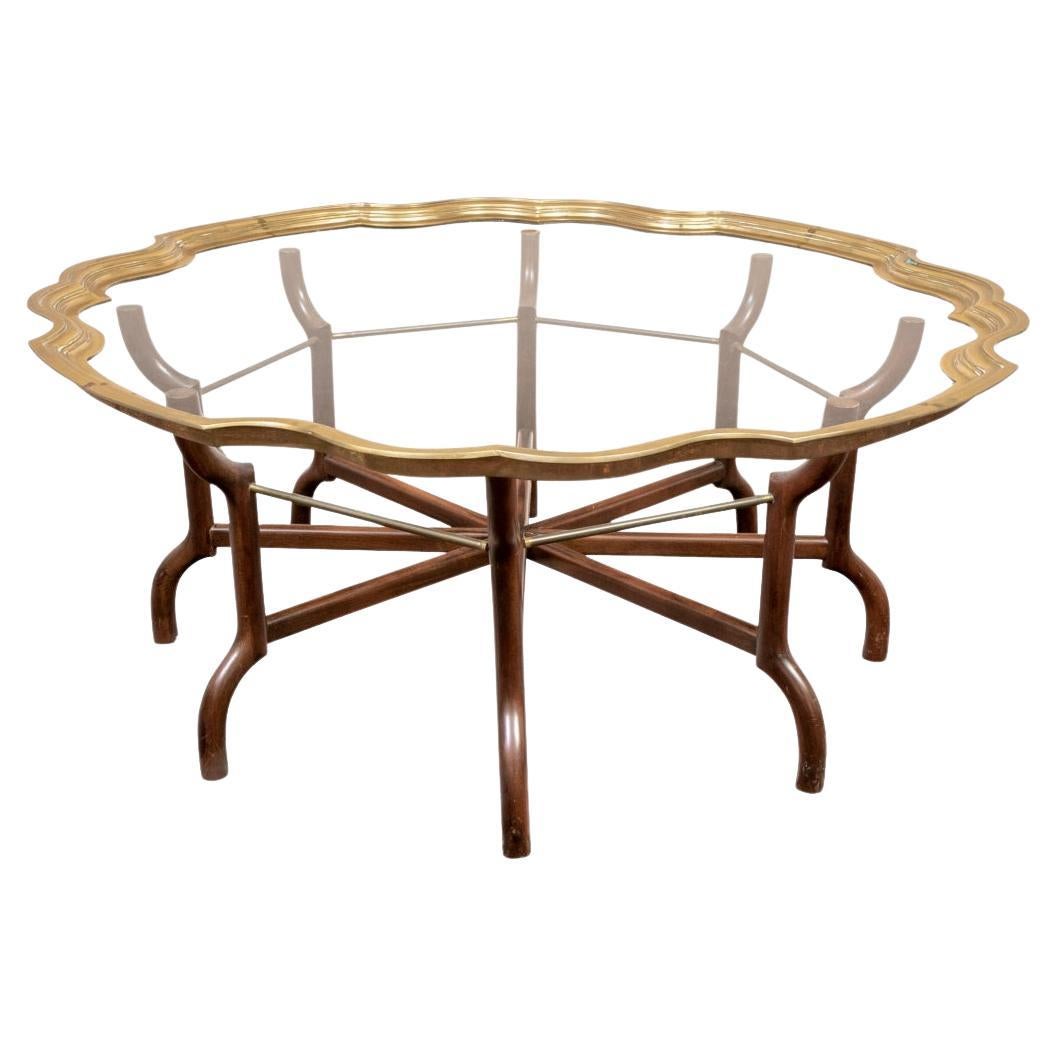 Serpentine Form Brass Frame Glass Top Coffee Table For Sale