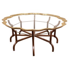 Serpentine Form Brass Frame Glass Top Coffee Table