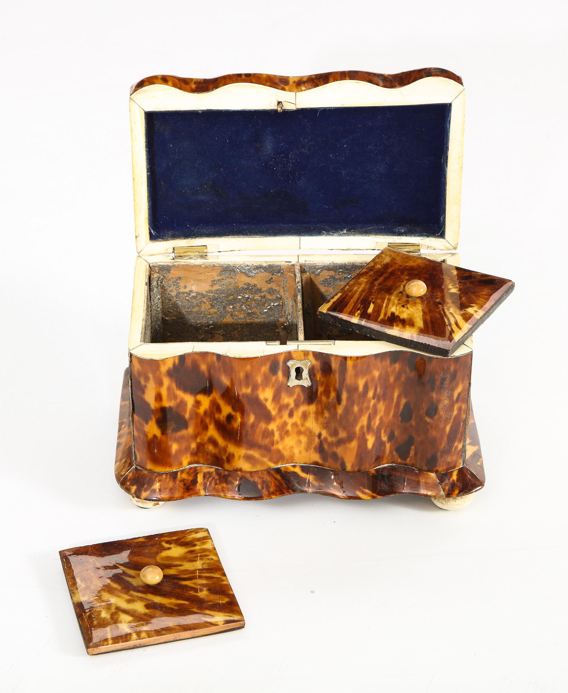 Serpentine Form Regency Tortoise Shell Tea Caddy For Sale 1