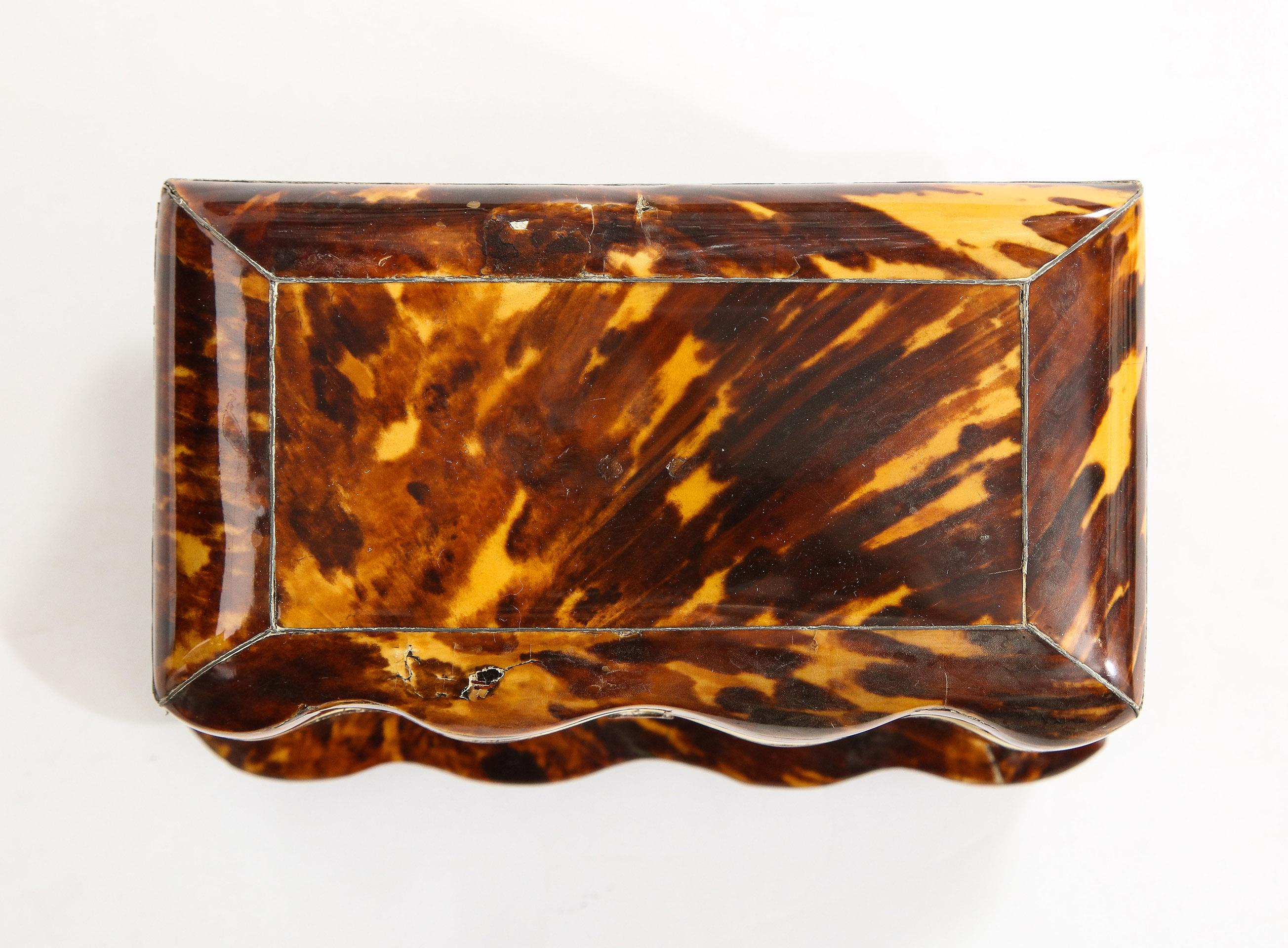 Serpentine Form Regency Tortoise Shell Tea Caddy For Sale 2