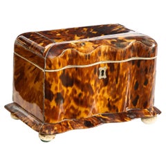 Antique Serpentine Form Regency Tortoise Shell Tea Caddy