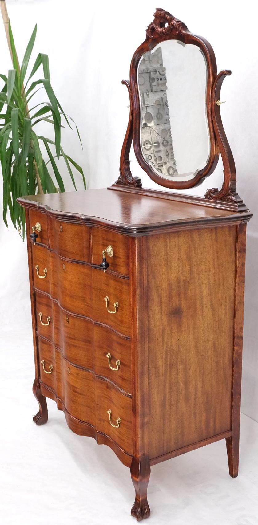 Serpentine Front 4 Drawers Swivel Mirror Mahogany Dresser High Chest Ball Claw 4