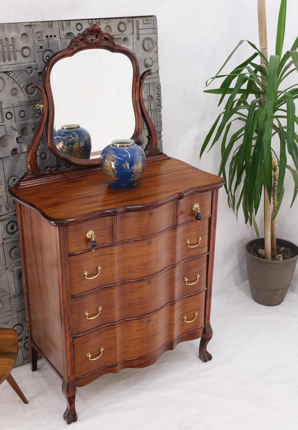 Serpentine Front 4 Drawers Swivel Mirror Mahogany Dresser High Chest Ball Claw 5