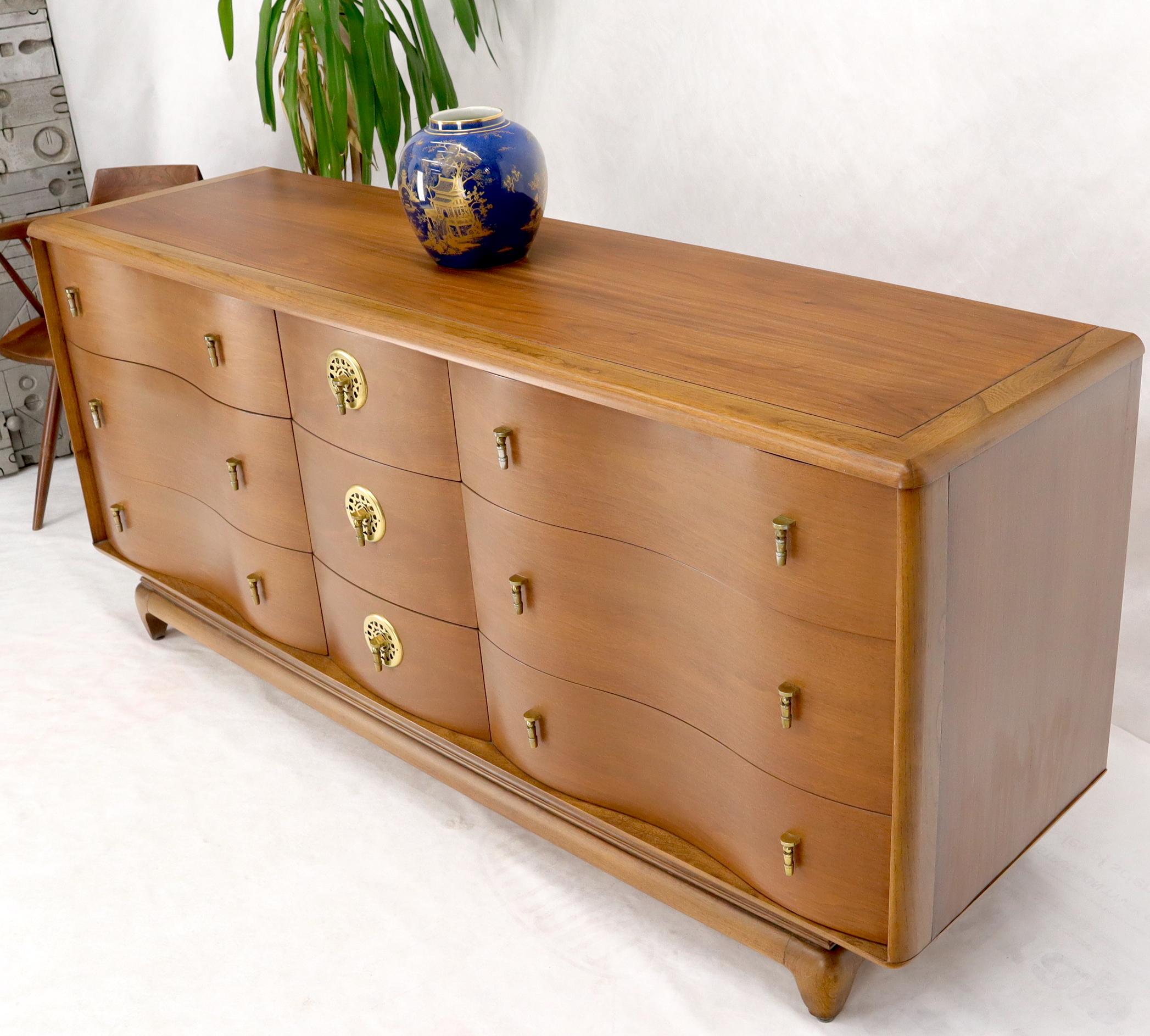 American Serpentine Front Brass Hardware Twelve Drawers Walnut Triple Dresser Gibbings  