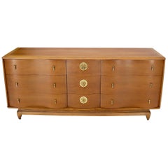 Serpentine Front Brass Hardware Twelve Drawers Walnut Triple Dresser Gibbings  